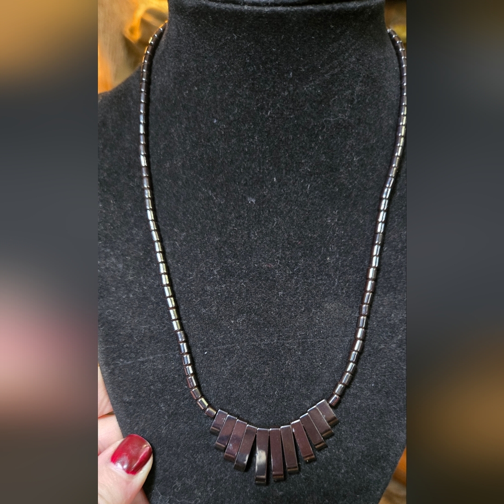 Hematite natural vintage artisan statement necklace 18" - Picture 4 of 6